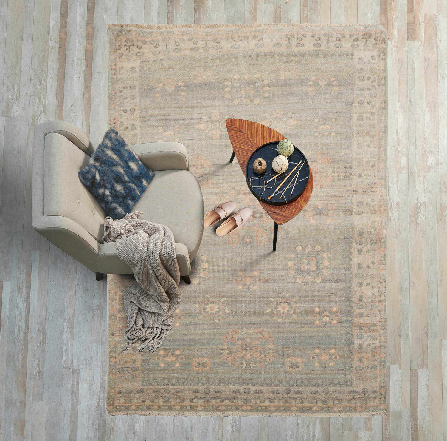 3x5 Mint, Gray, Blush Color Hand Knotted All-Over 100% Wool Traditional Oriental Rug