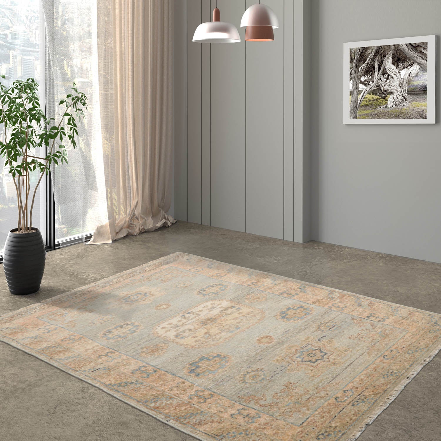 3x5 Mint, Beige, Brown Color Hand Knotted All-Over 100% Wool Traditional Oriental Rug