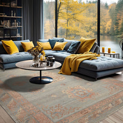 8x10 Celadon, Blush, Blue Color Hand Knotted All-Over 100% Wool Traditional Oriental Rug