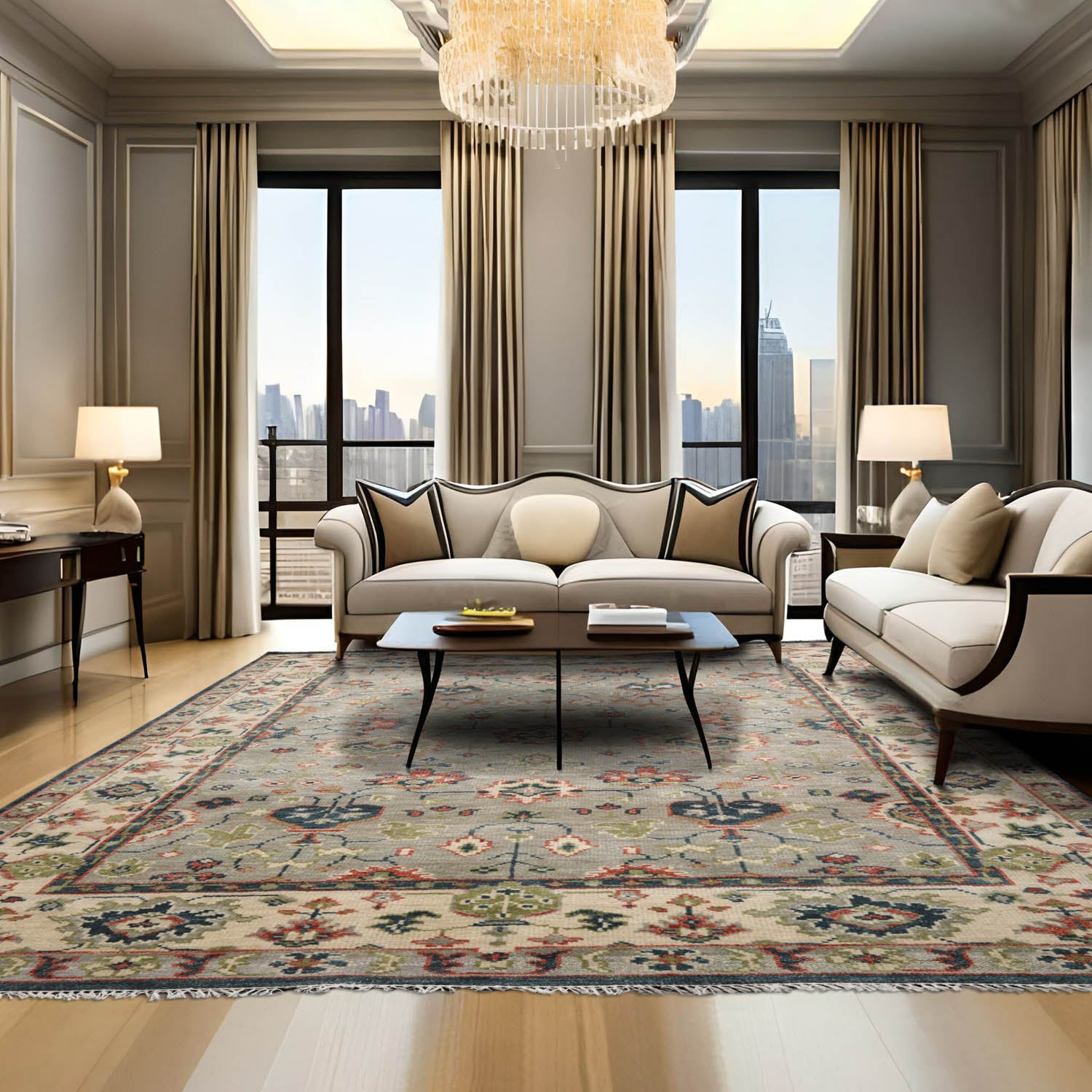 8x10 Gray, Beige, Rust Color Hand Knotted All-Over 100% Wool Traditional Oriental Rug