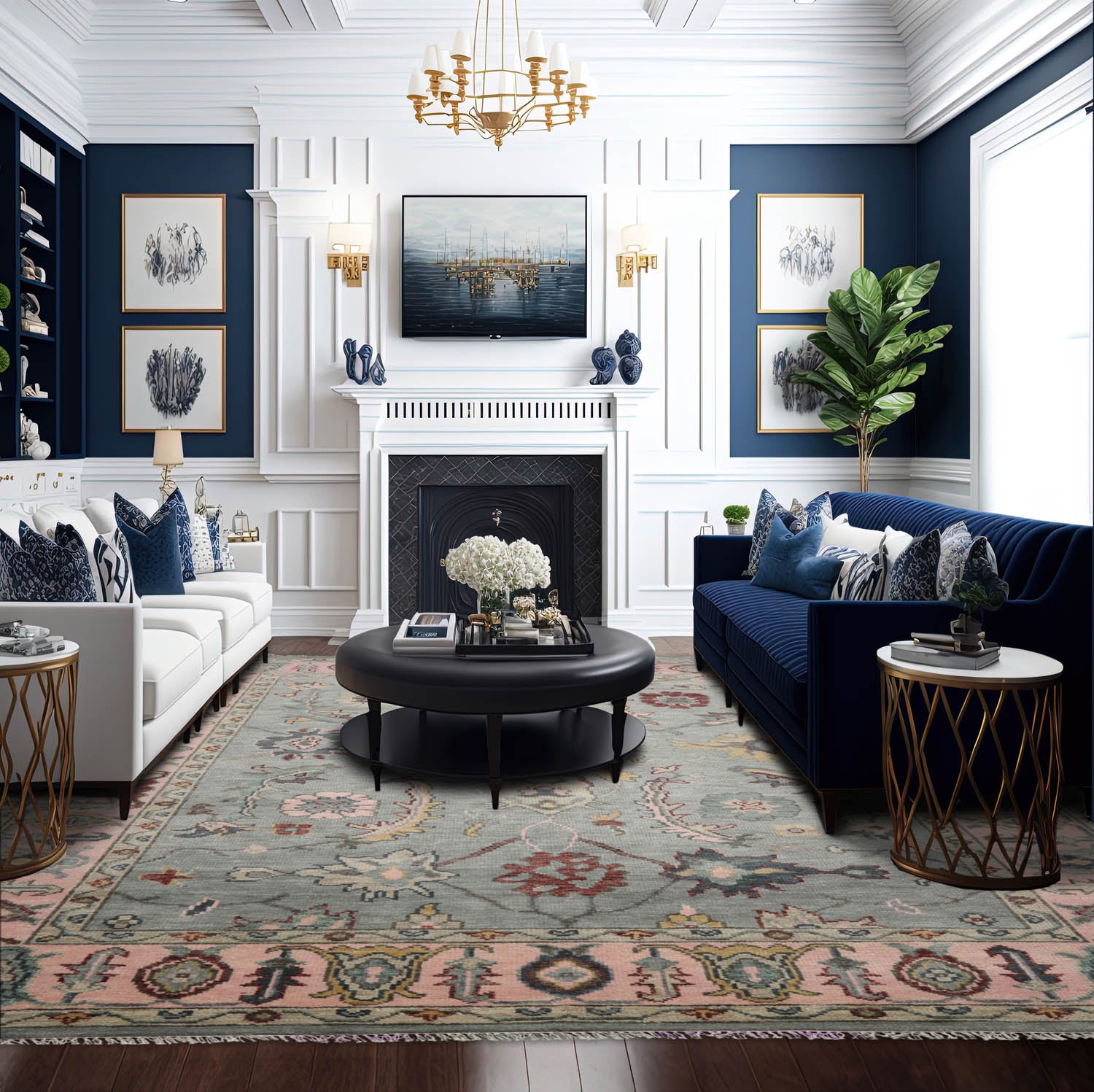 Multi Size Slate, Blue, Blush Color Hand Knotted All-Over 100% Wool Traditional Oriental Rug