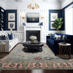 Multi Size Slate, Blue, Blush Color Hand Knotted All-Over 100% Wool Traditional Oriental Rug
