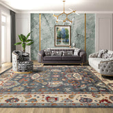 8x10 Slate, Ivory, Aqua Color Hand Knotted All-Over 100% Wool Traditional Oriental Rug