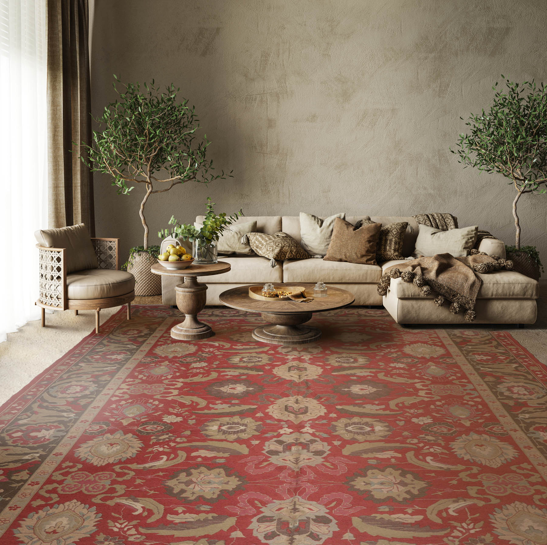 13' 4''x18' Rose Gray Beige Color Hand Knotted All-Over 100% Wool Traditional Oriental Rug