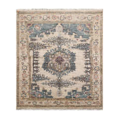 5' 2''x6' 1'' Beige Blue Tan Color Hand Knotted All-Over 100% Wool Traditional Oriental Rug