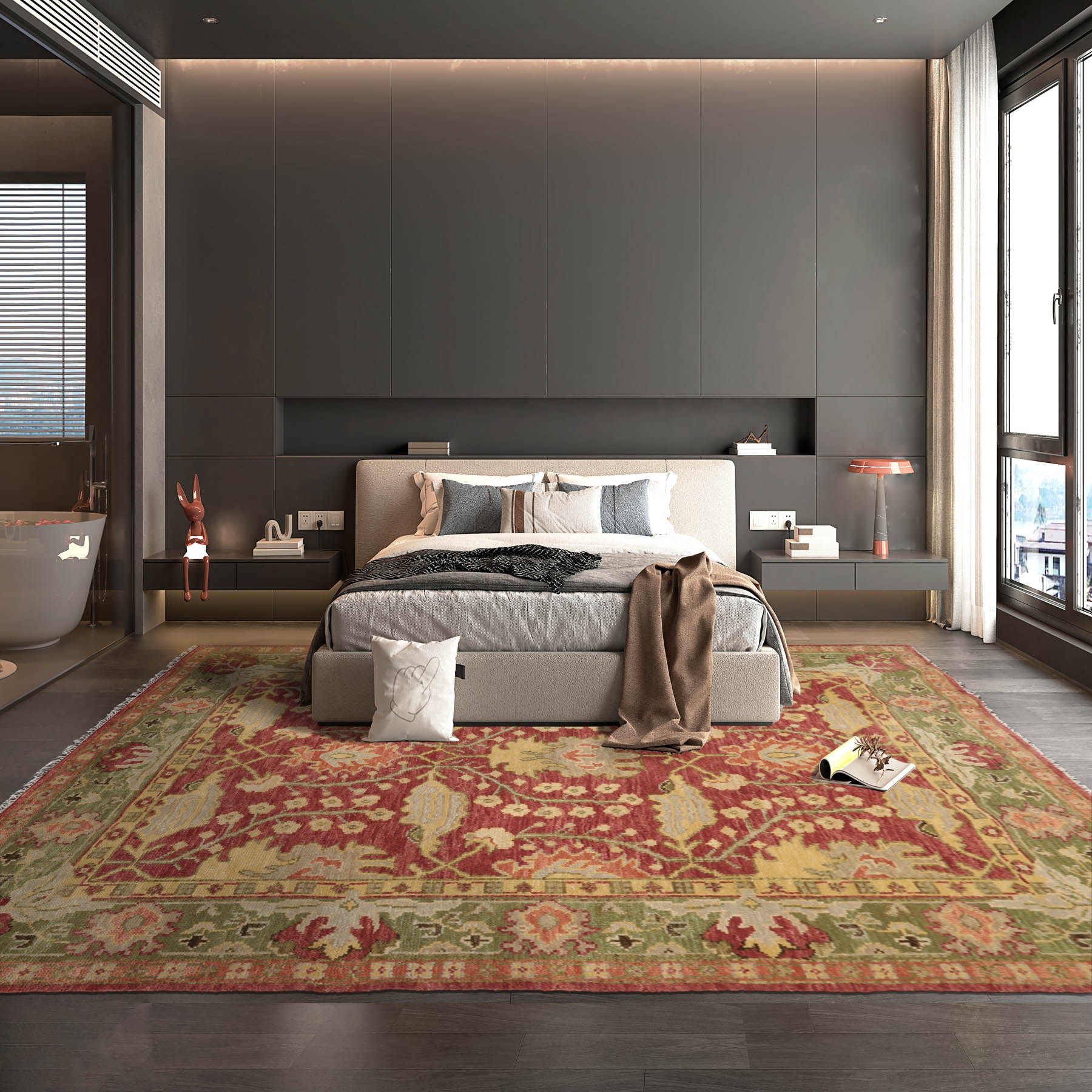 8' x10' Rusty Red Green Gold Color Hand Knotted All-Over 100% Wool Arts & crafts Oriental Rug