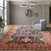 8' x10' Blue Coral Orange Color Hand Knotted Turkish Oushak 100% Wool Traditional Oriental Area Rug