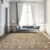 8' x10' Taupe Teal Gold Color Hand Knotted All-Over 100% Wool Traditional Oriental Rug
