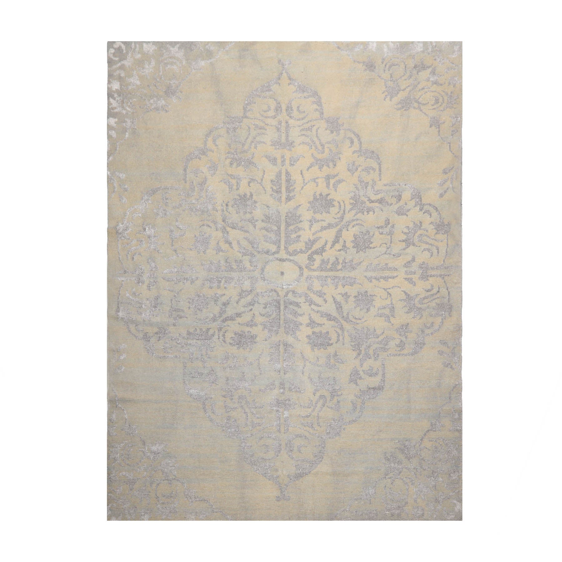 8' x11' Gray Beige Taupe Color Hand Knotted All-Over Wool||100% Wool Transitional Oriental Rug