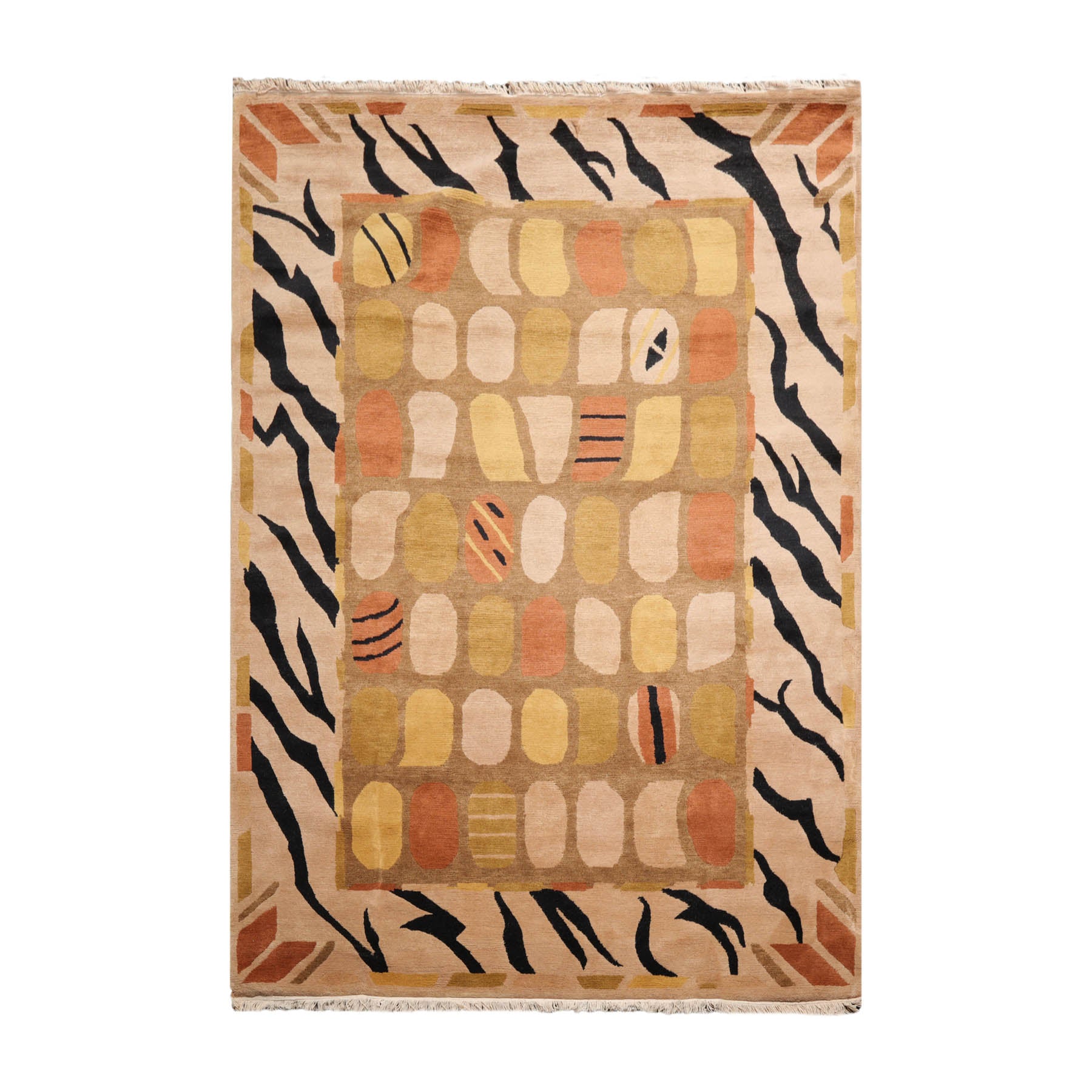 6' x9' Brown Beige Black Color Hand Knotted All-Over 100% Wool Traditional Oriental Rug