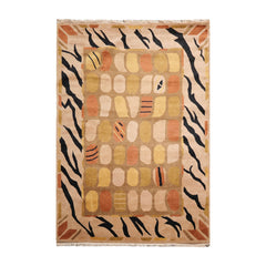 6' x9' Brown Beige Black Color Hand Knotted All-Over 100% Wool Traditional Oriental Rug