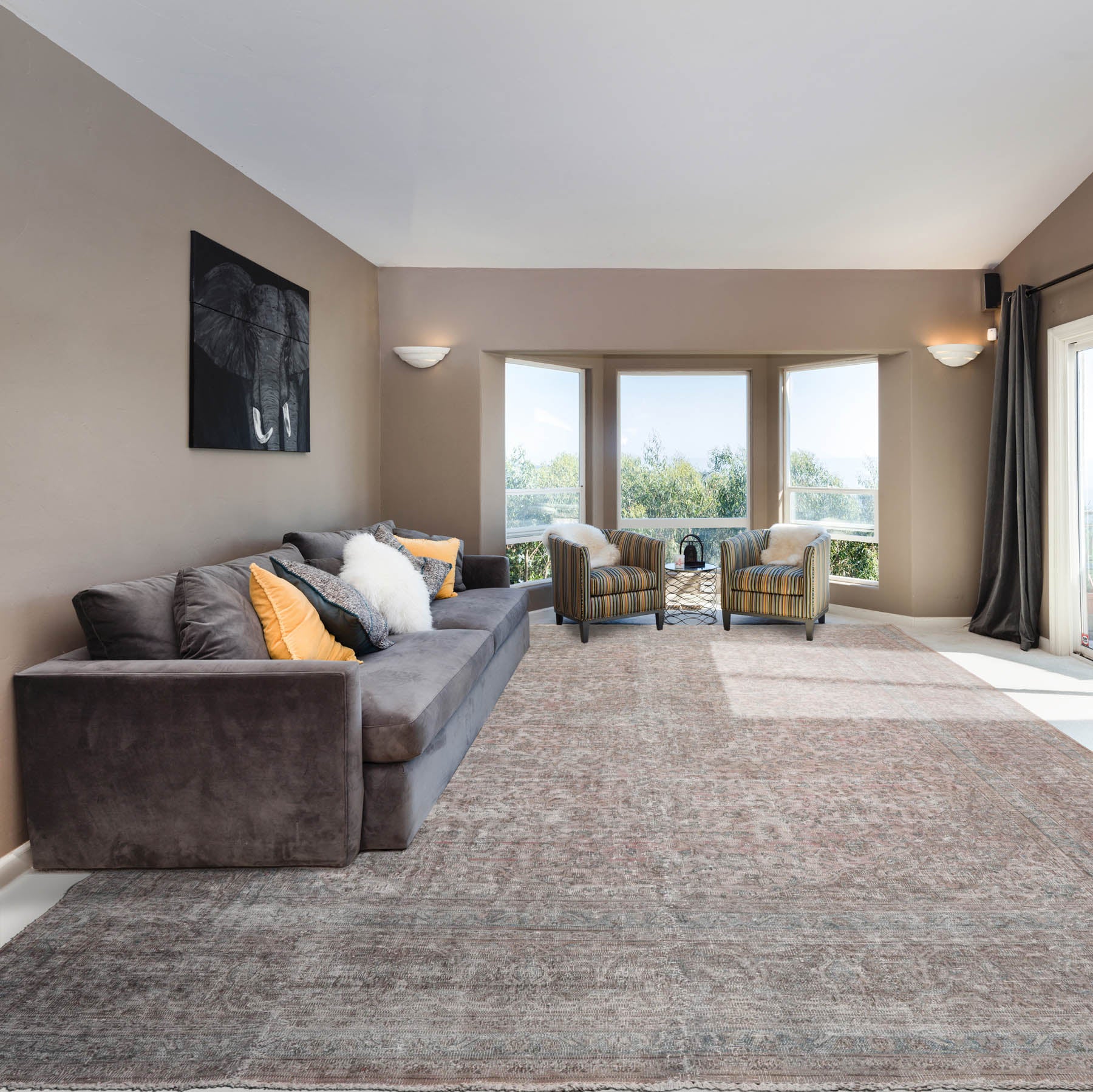 9x12 Rust, Gray Blue Color Hand Knotted All-Over 100% Wool Traditional Oriental Rug