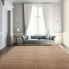 8x10 Tan, Brown Color Hand Knotted All-Over 100% Wool Modern Oriental Rug