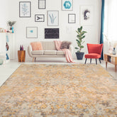 9x12 Gold, Beige, Aqua Color Hand Knotted All-Over Wool & Silk Modern Oriental Rug