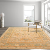 5x8 Beige Sage Gold Color Hand Knotted All-Over 100% Wool Traditional Oriental Rug