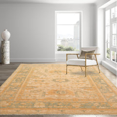 5x8 Beige Sage Gold Color Hand Knotted All-Over 100% Wool Traditional Oriental Rug