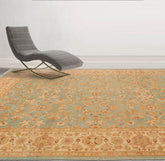 6x8 Aqua, Beige, Tan Color Hand Knotted All-Over 100% Wool Traditional Oriental Rug