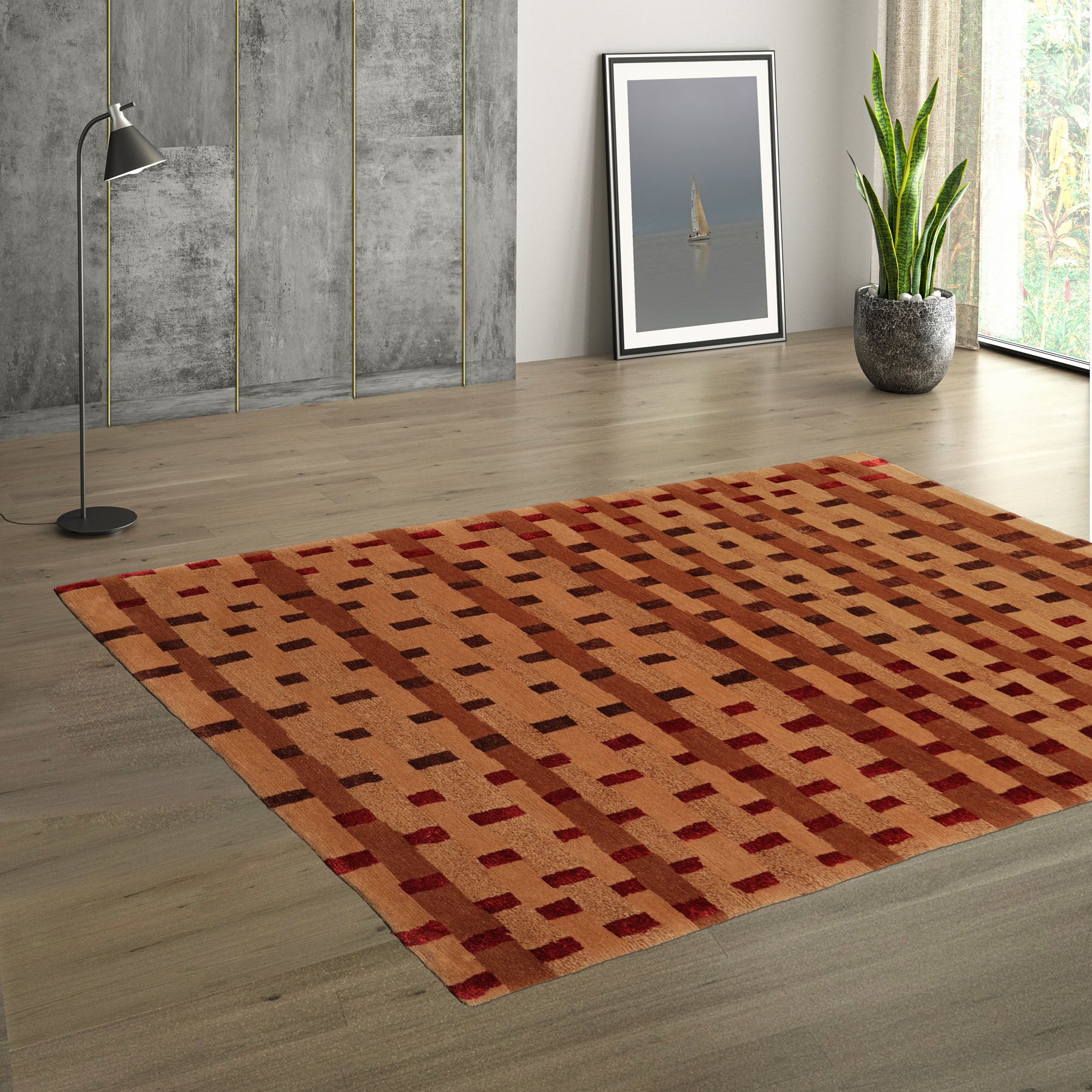 3x5 Maple, Brown, Chocolate Color Hand Knotted All-Over Wool & Silk Modern Oriental Rug