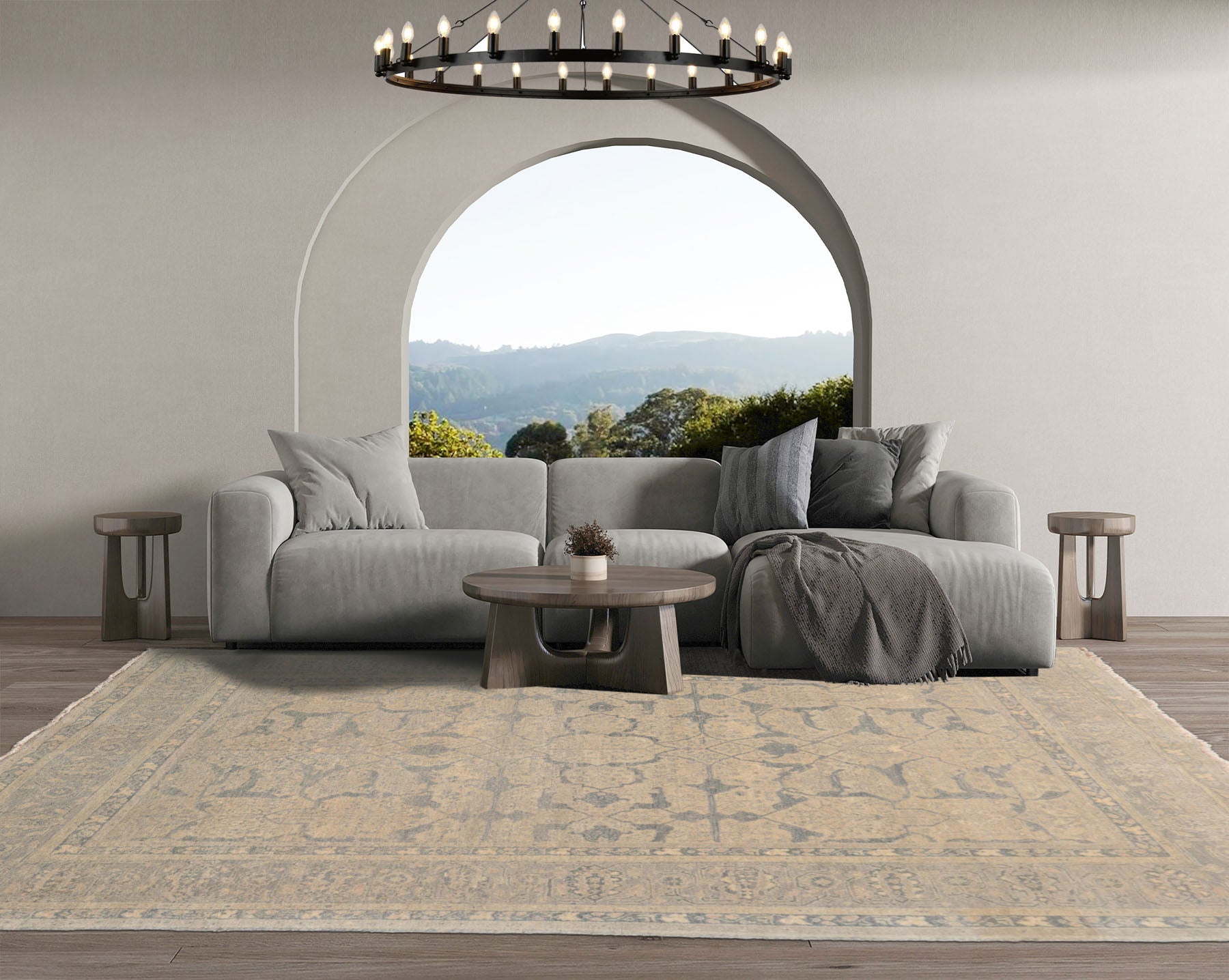 6x9 Beige, Gray, Muted Tones Color Hand Knotted All-Over 100% Wool Transitional Oriental Rug