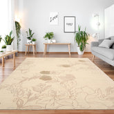 6x9 Ivory, Olive Green, Brown Color Hand Knotted All-Over Wool & Silk Transitional Oriental Rug