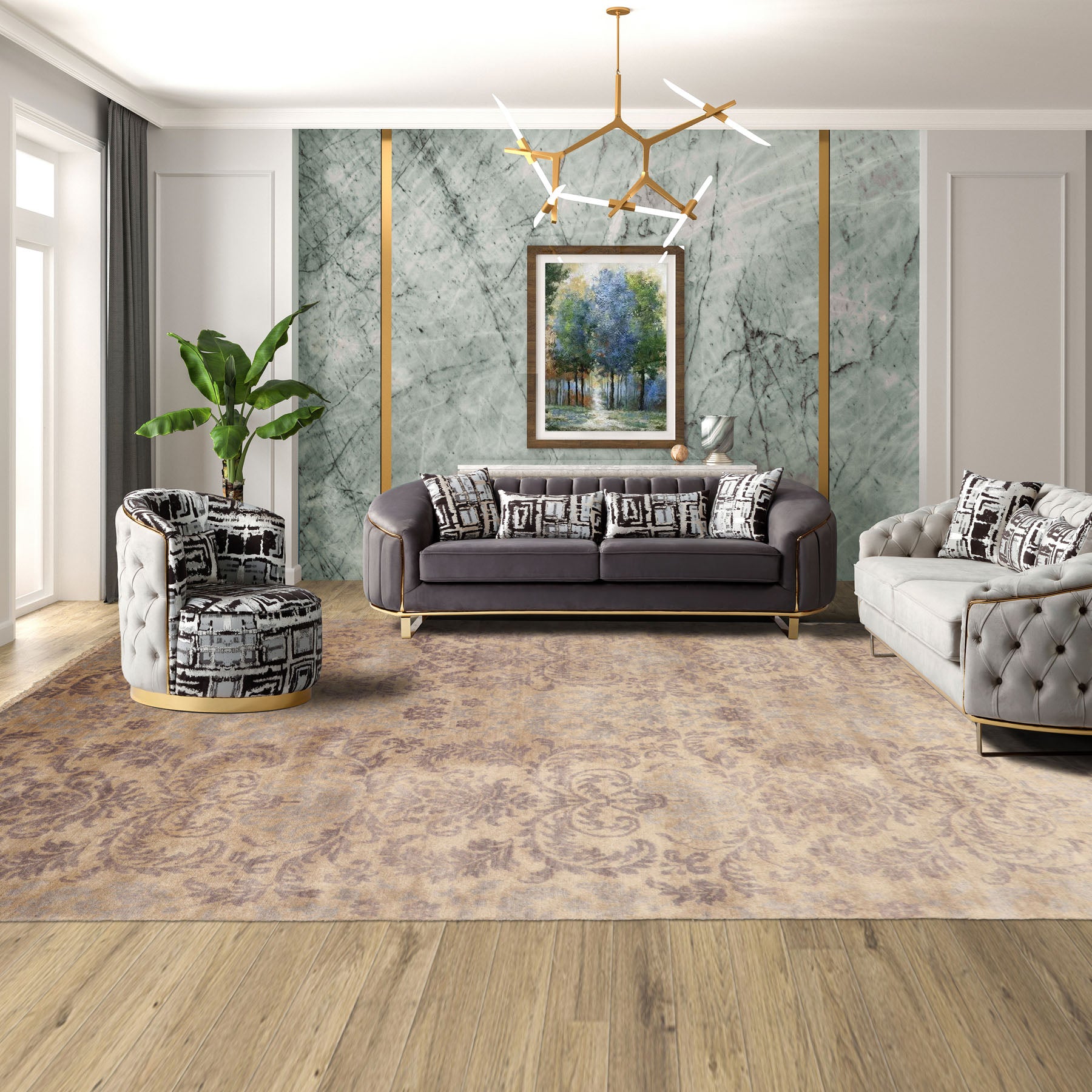 6x9 Beige, Gray, Muted Tones Color Hand Knotted All-Over 100% Wool Transitional Oriental Rug