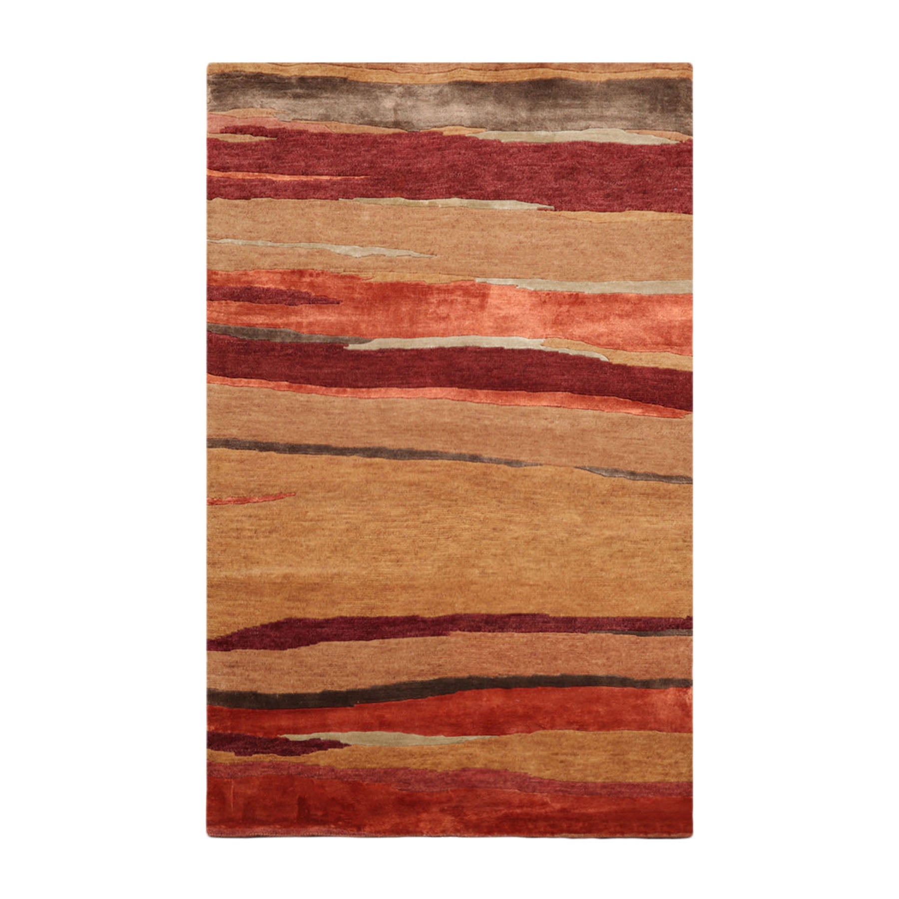 4x6 Maple, Rust, Gray Color Hand Knotted All-Over Wool & Silk Transitional Oriental Rug