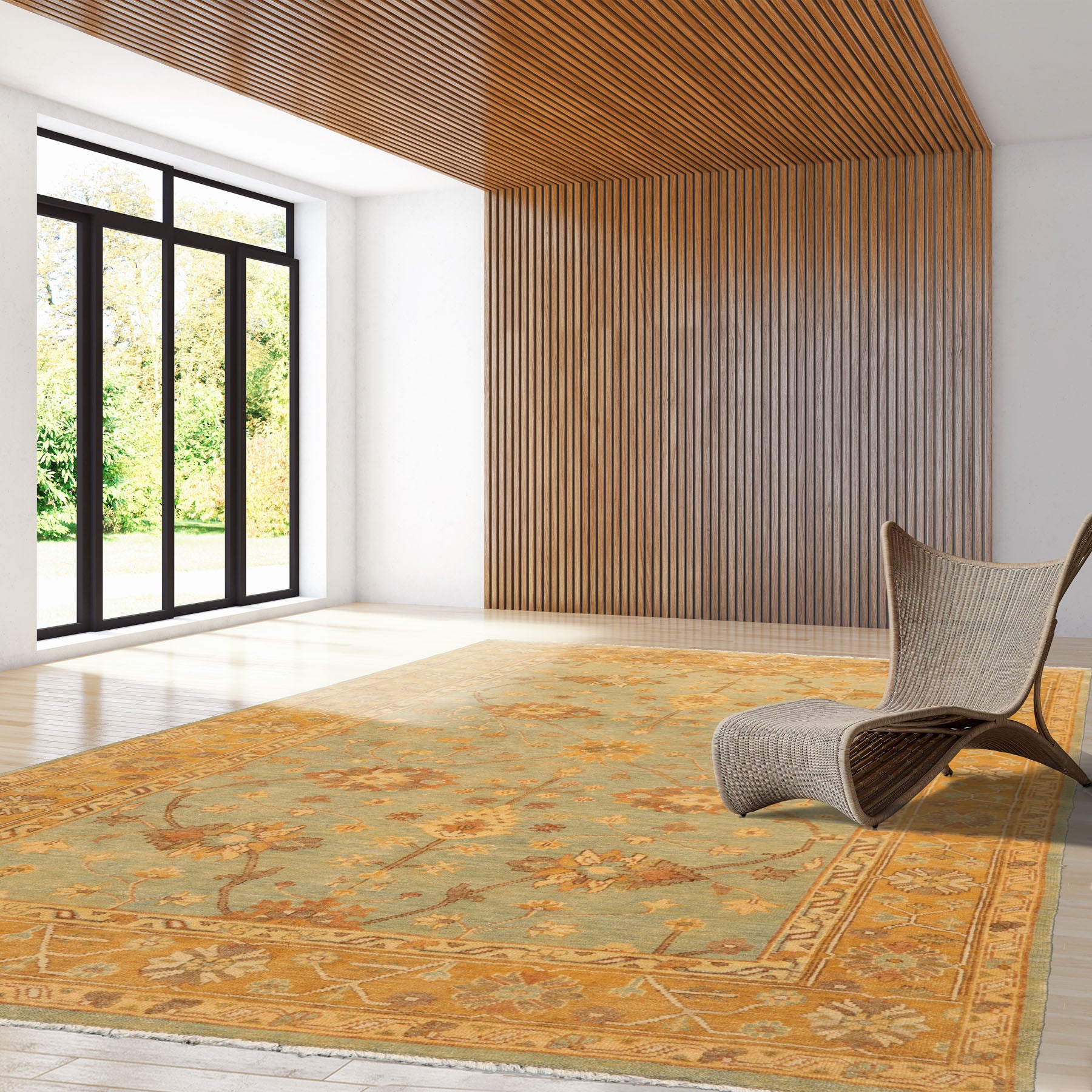 6x9 Aqua, Caramel, Gold Color Hand Knotted All-Over 100% Wool Traditional Oriental Rug