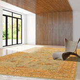 6x9 Aqua, Caramel, Gold Color Hand Knotted All-Over 100% Wool Traditional Oriental Rug