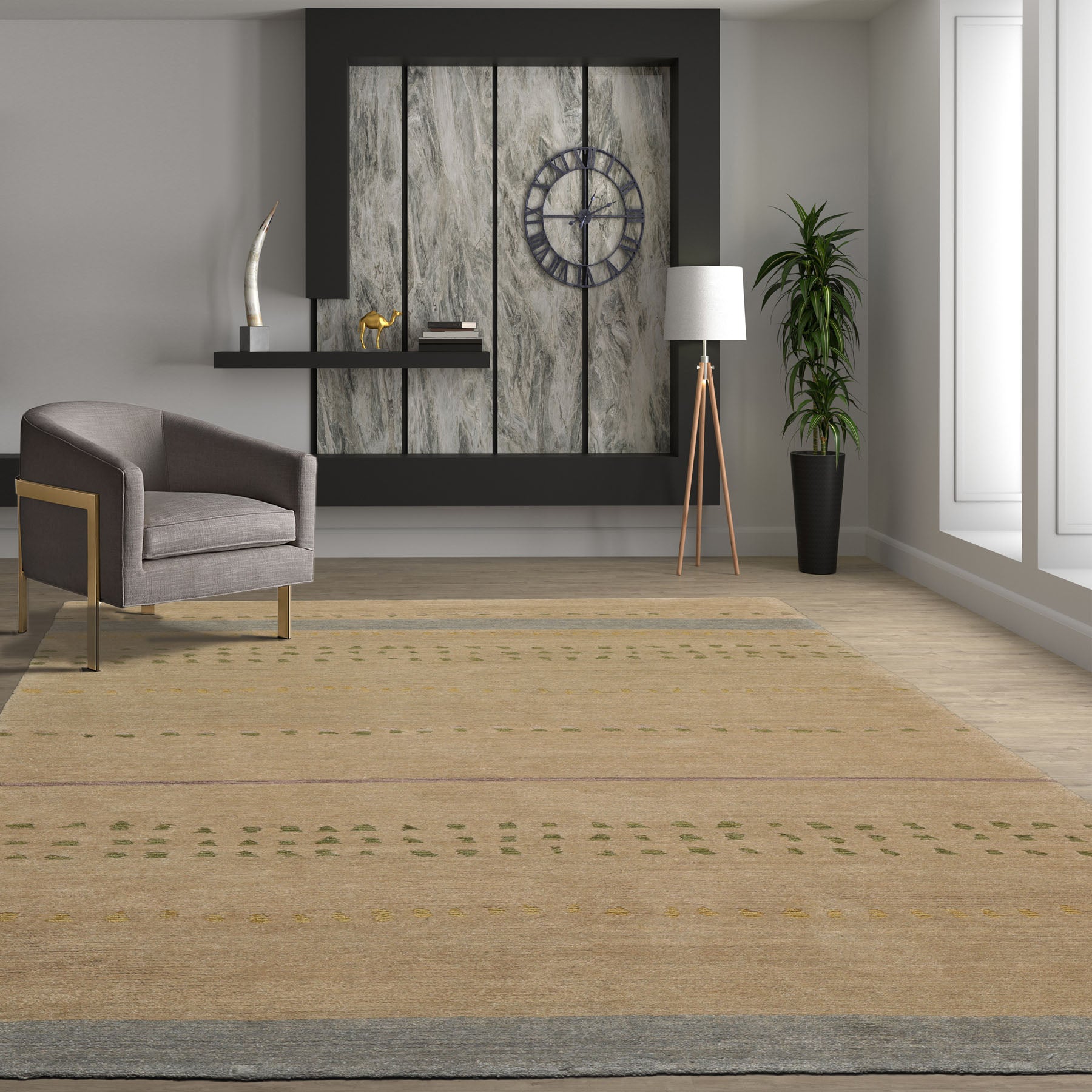 5x8 Tufenkian, Gray, Green Color Hand Knotted All-Over 100% Wool Traditional Oriental Rug