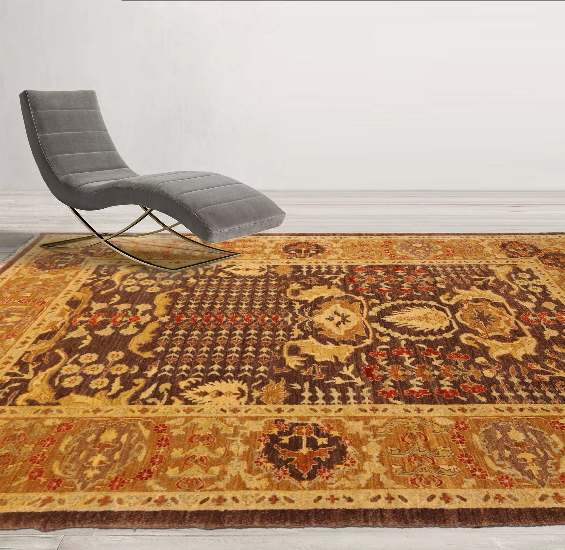 6x9 Brown, Gold, Rust Color Hand Knotted All-Over 100% Wool Traditional Oriental Rug