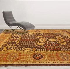 6x9 Brown, Gold, Rust Color Hand Knotted All-Over 100% Wool Traditional Oriental Rug
