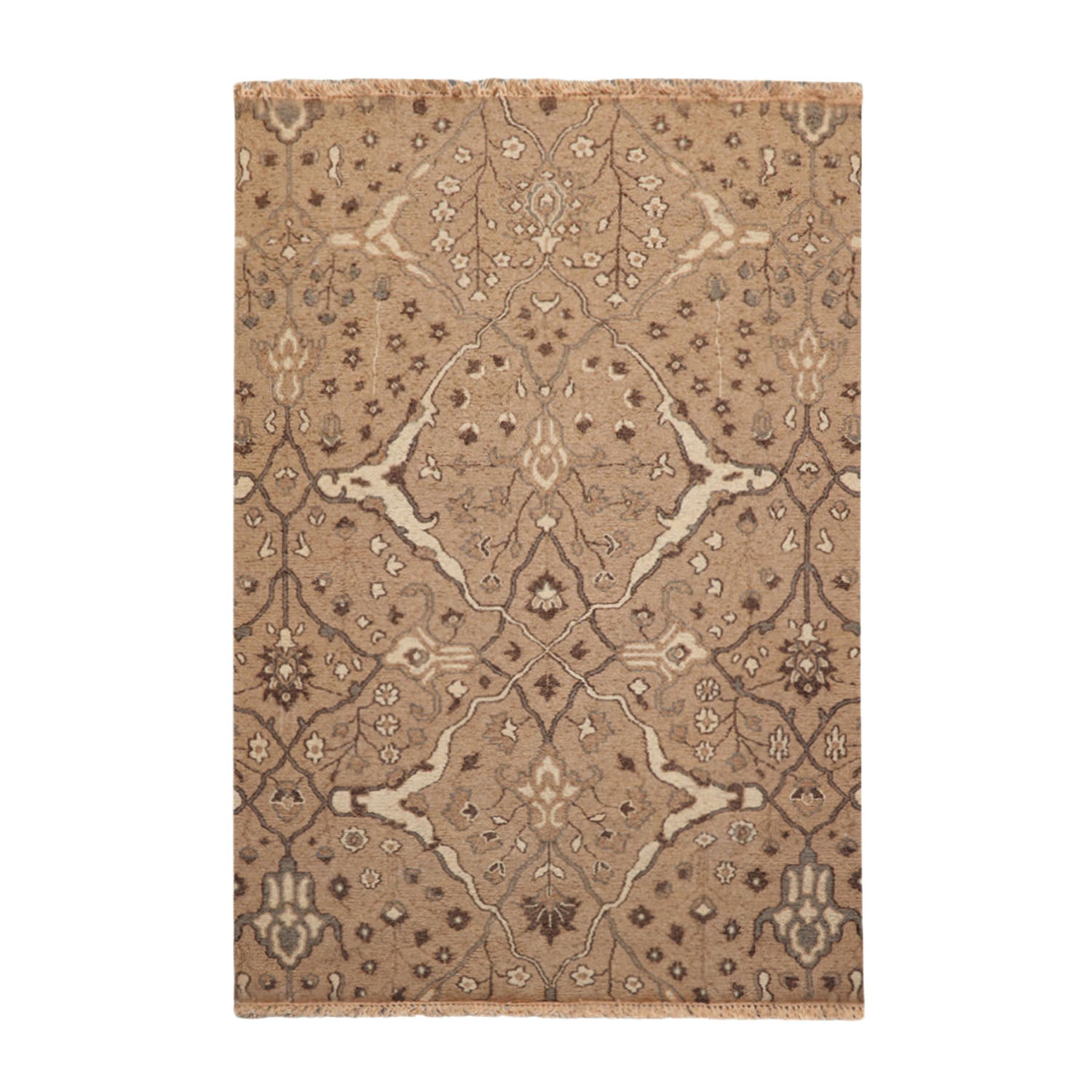 4x6 Camel, Beige, Chocolate Color Hand Knotted All-Over 100% Wool Traditional Oriental Rug