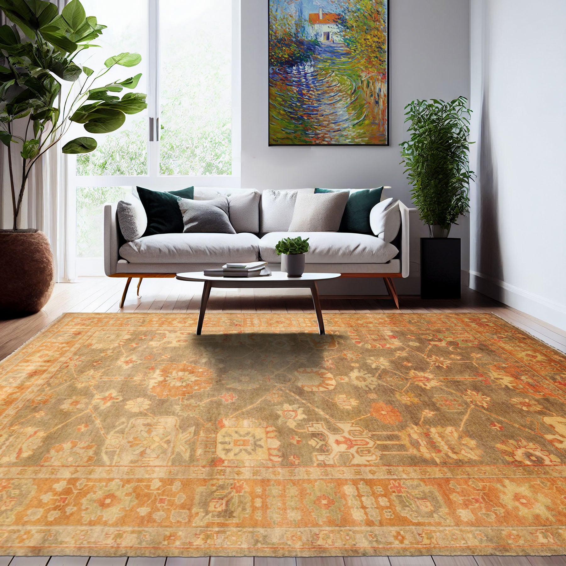 6x9 Gray, Teracotta, Rust Color Hand Knotted All-Over 100% Wool Traditional Oriental Rug