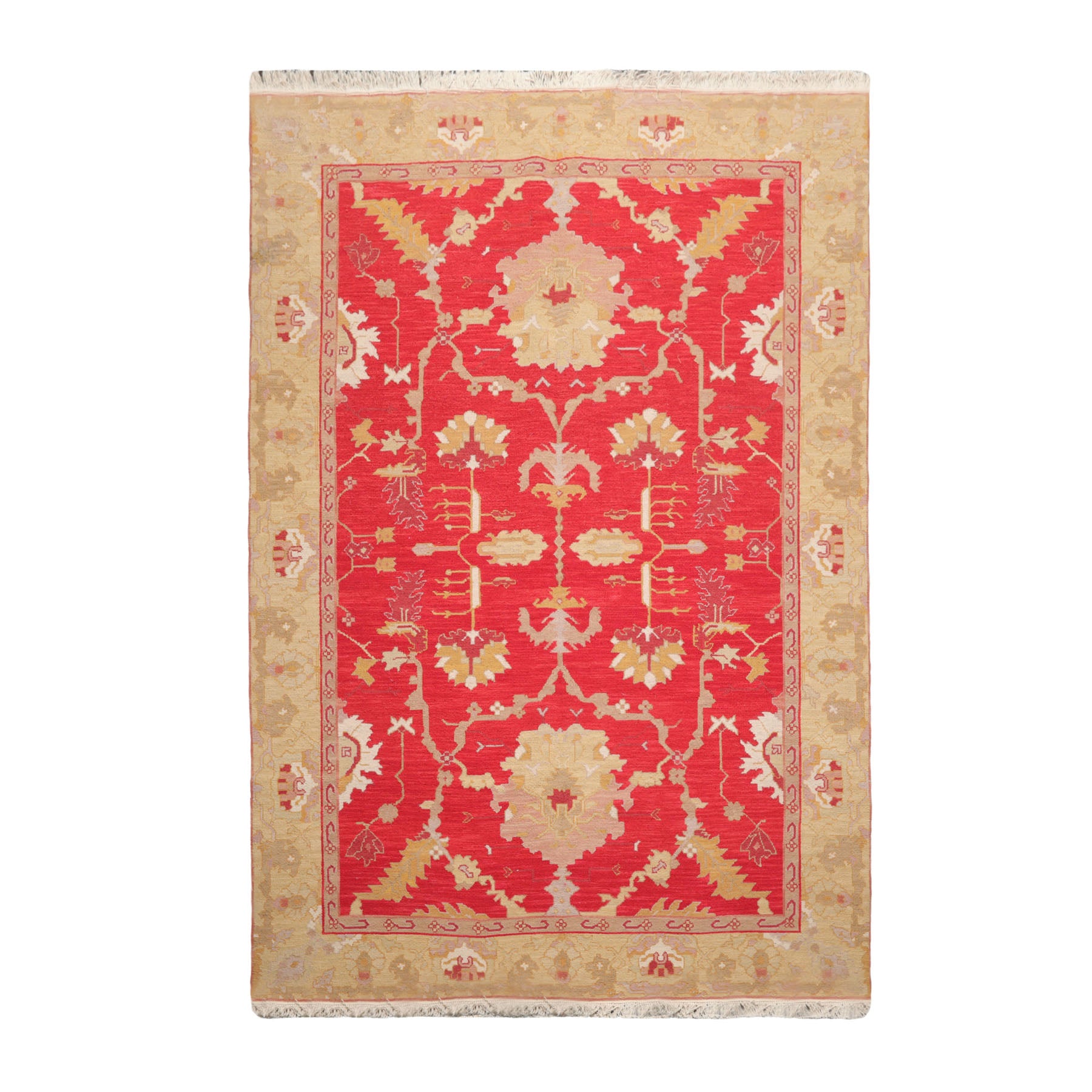 6x9 Chinese Red, Gold, Green Color Hand Knotted All-Over 100% Wool Traditional Oriental Rug