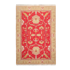 6x9 Chinese Red, Gold, Green Color Hand Knotted All-Over 100% Wool Traditional Oriental Rug