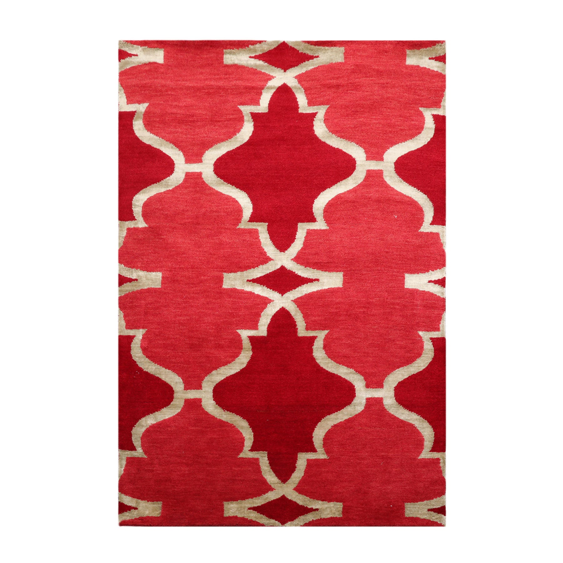 4x6 Raspberry, Red Color Hand Knotted All-Over 100% Wool Transitional Oriental Rug