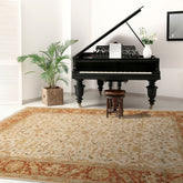 6' 2''x9' 2'' Beige Burnt Orange Pistacchio Color Hand Knotted All-Over 100% Wool Traditional Oriental Rug