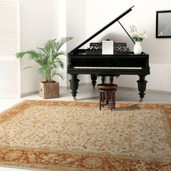 6' 2''x9' 2'' Beige Burnt Orange Pistacchio Color Hand Knotted All-Over 100% Wool Traditional Oriental Rug
