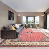 9' x13' Raspberry Ivory Gray Color Hand Knotted All-Over 100% Wool Traditional Oriental Rug