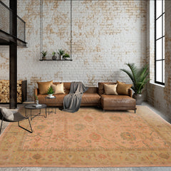 9' 8''x13' 11'' Raspberry Pistacchio Gold Color Hand Knotted All-Over 100% Wool Traditional Oriental Rug