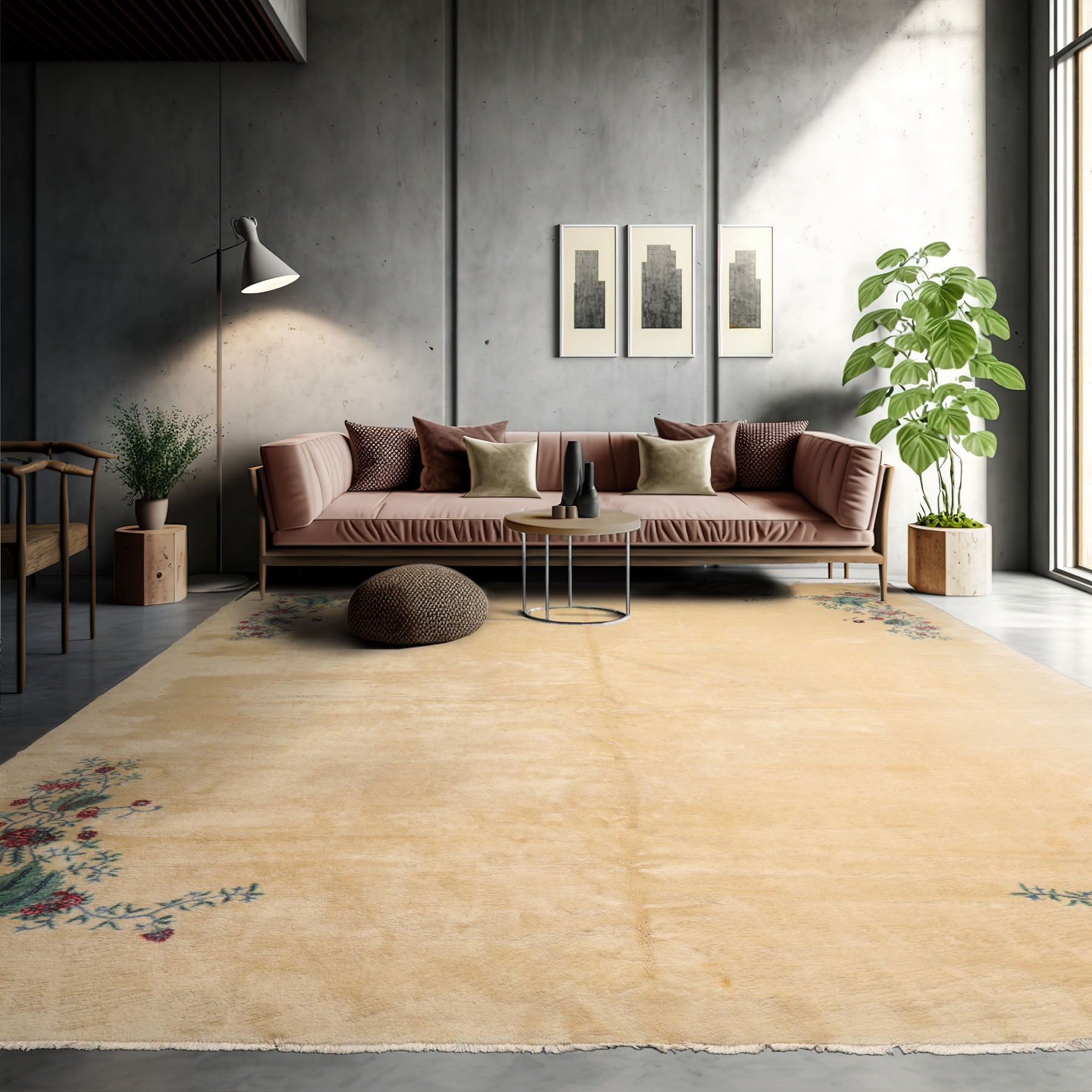 13' 4''x16' 2'' Ivory Turquoise Red Color Hand Knotted All-Over 100% Wool Traditional Oriental Rug