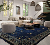 10' x14' Royal Blue Beige Light Blue Color Hand Knotted All-Over 100% Wool Traditional Oriental Rug