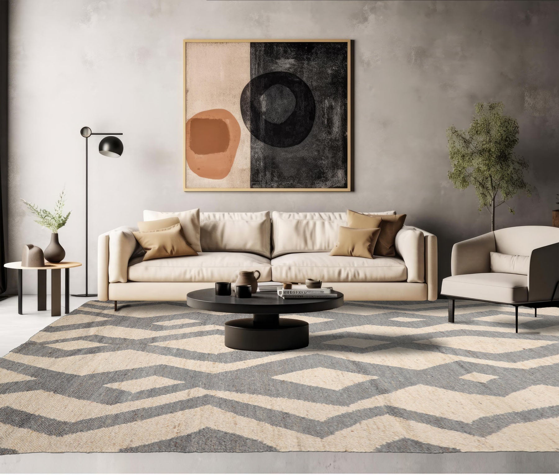 9' 4''x12' Beige Oatmeal Gray Color Hand Woven Flat Weave 100% Wool Modern & Contemporary Oriental Rug