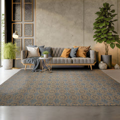 11' x16' 11'' Blue Gold Color Hand Knotted All-Over 100% Wool Transitional Oriental Rug