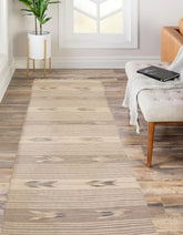 2' 3''x9' 4'' Beige Tan Gray Color Hand Knotted All-Over 100% Wool Southwestern Oriental Rug