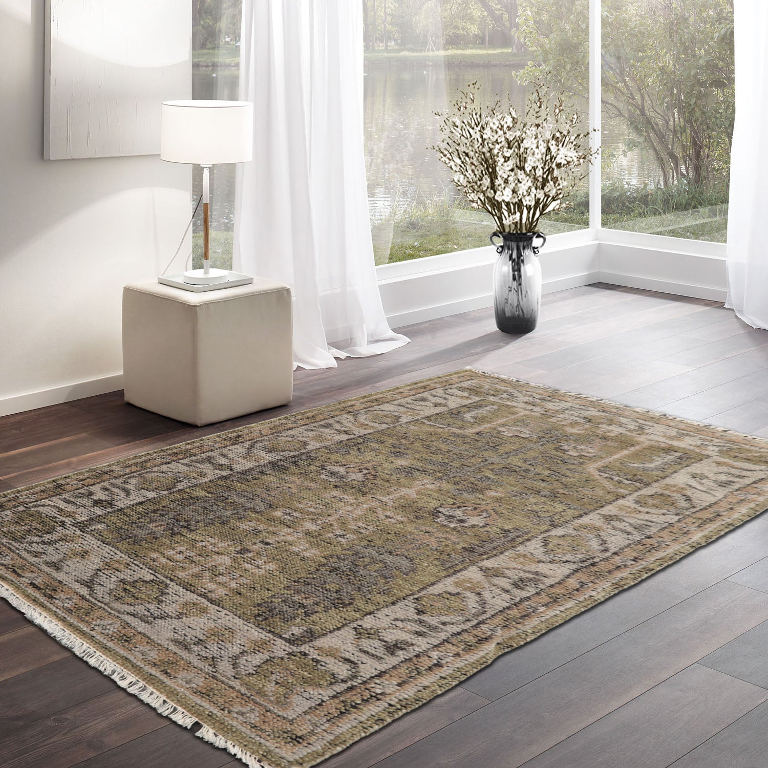 3' x5' Pistachio Beige Tan Color Hand Knotted All-Over 100% Wool Traditional Oriental Rug