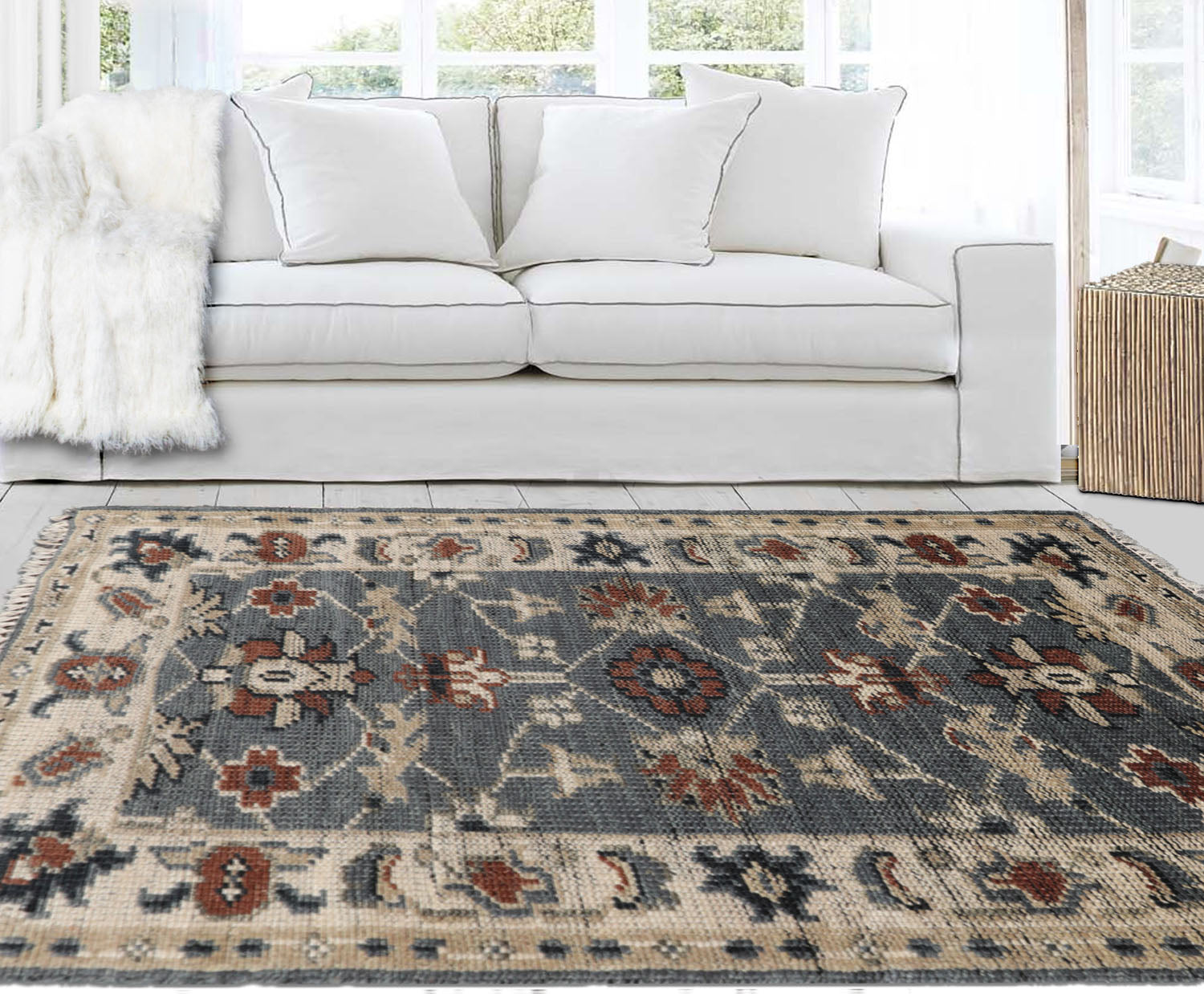 3' x5' Blue Beige Brown Color Hand Knotted All-Over 100% Wool Traditional Oriental Rug