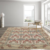 8' 2''x9' 11'' Beige Moss Raspberry Color Hand Knotted All-Over 100% Wool Arts & Crafts Oriental Rug