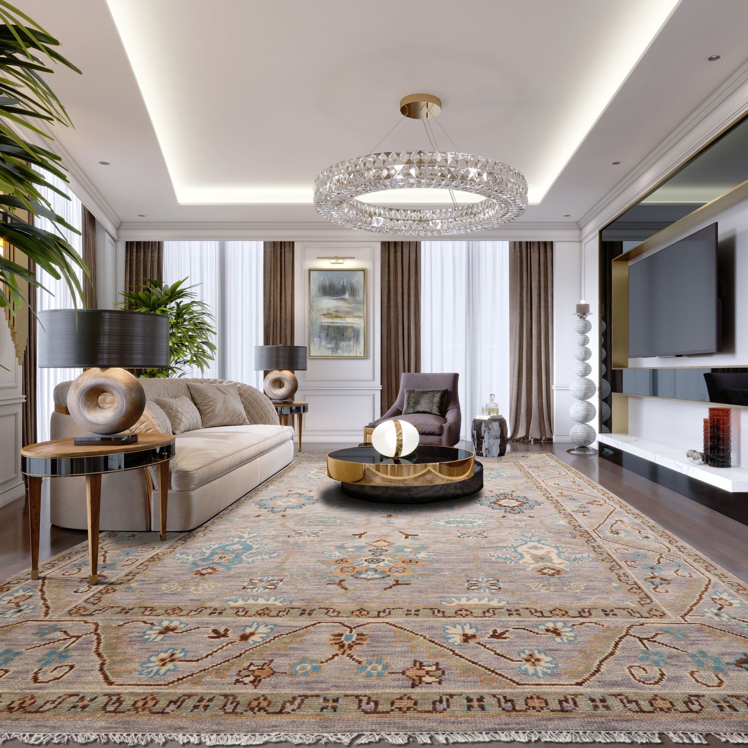 9' 1''x12' 2'' Taupe Beige Chocolate Color Hand Knotted All-Over 100% Wool Transitional Oriental Rug