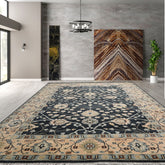 9' 1''x12' 3'' Grayish Blue Faded Peach Beige Color Hand Knotted All-Over 100% Wool Transitional Oriental Rug